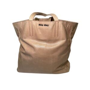 MIU MIU Vitello Leather Tote Brown Tan Large Travel Bag Tote